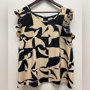 4 for $25 💜 Black and Cream Ruffled Flutter Sleeve Blouse Open Back Size 1x